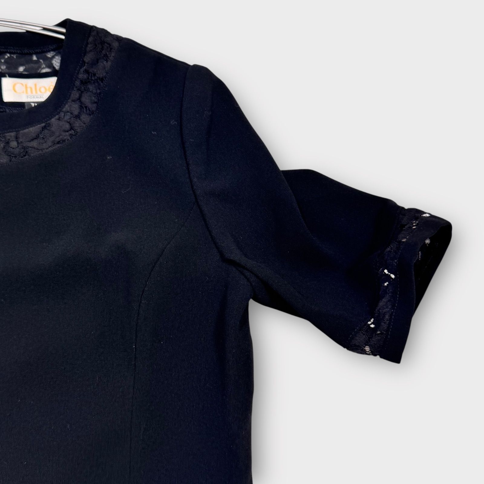 美品✨シルク100% クロエChloe フォーマルセットアップ　ノーカラー　黒 美品！Chloe クロエ ブラックフォーマル 礼服 喪服 セットアップ