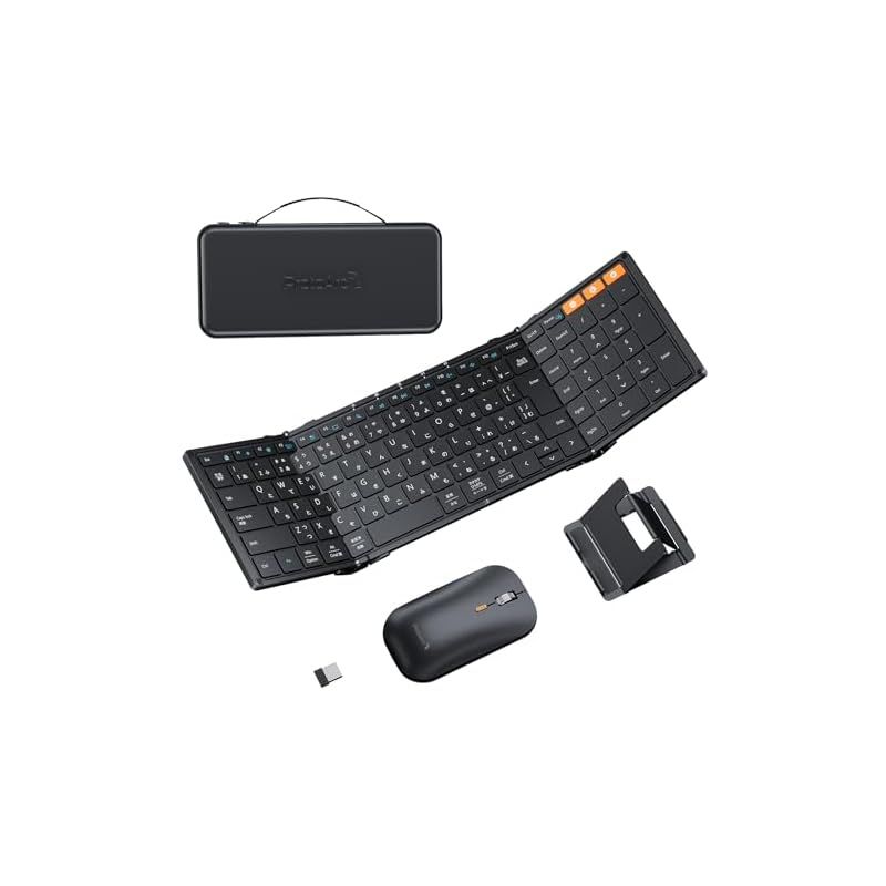 ProtoArc キーボード ワイヤレス マウスセット 折りたたみ式 3台同時接続 Bluetooth|USB接続 無線 軽量 コンパクト フルサイズ USB-C充電式 スマホ用スタンド 収納バッグ付属 マウス キーボードBluetooth ビジネス|出張 1