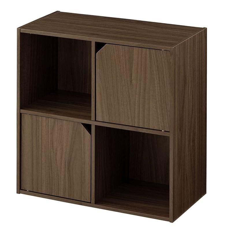ぼん家具 キューブボックス 扉 収納棚 スタッキング 収納 棚 マルチラック おしゃれ 〔Bタイプ〕ウォールナット