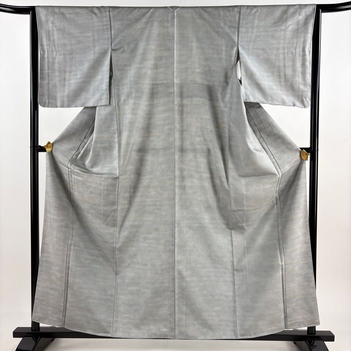 小紋 身丈160cm 裄丈64cm M 袷 牛首紬地 落款 霞 ぼかし 青灰色 正絹 一つ紋