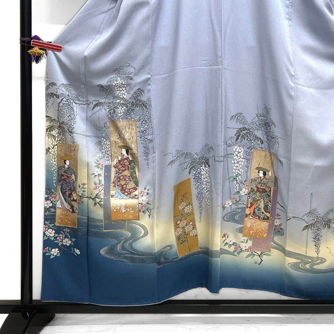 D114 夏着物　訪問着　菖蒲　流水　手描き　水色　絽　正絹　未使用極美品 D114 夏着物 訪問着 菖蒲 流水 手描き 水色 絽 正絹 未使用極美