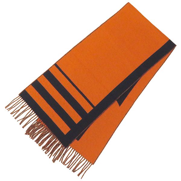 エルメス HERMES マフラー ラブストーリー カシミヤ マリン×オレンジ