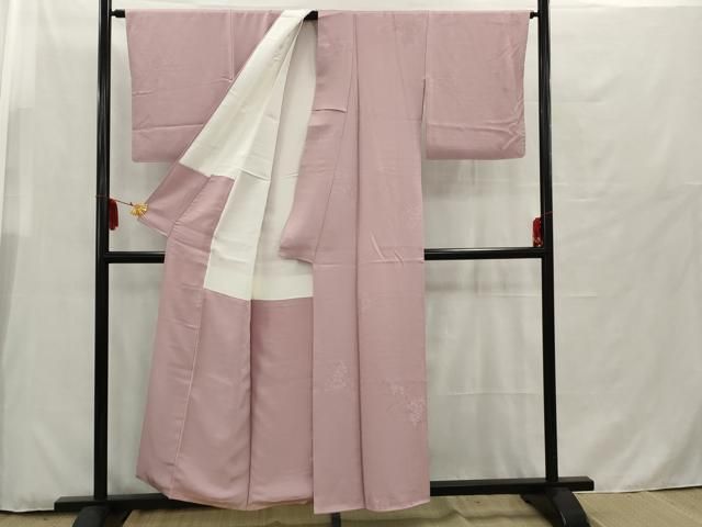 【三花】未使用品　正絹　色無地　単衣　毎田仁郎　　着物　リユース　ka1 平和屋着物□本加賀友禅作家 毎田仁郎 色無地 草花地紋 洒落柿色 正絹