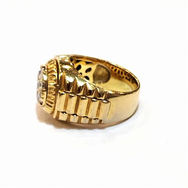 K18YG メレダイヤモンド1.00ct 印台 メンズリング 15.02g 17号 【中古  