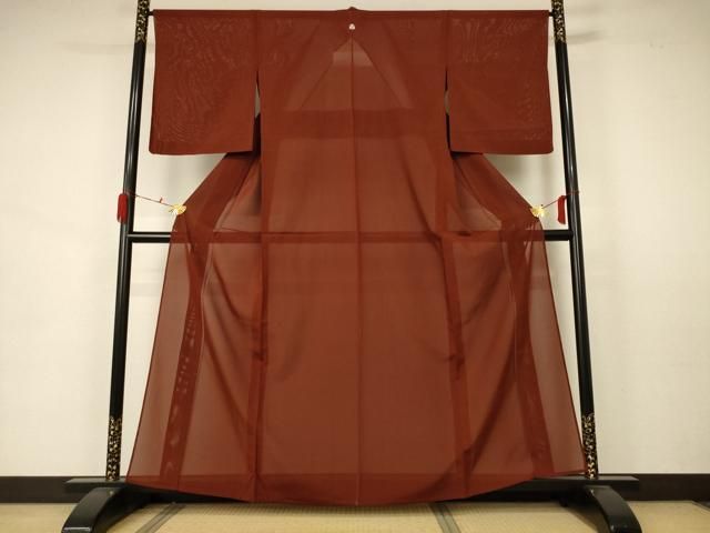 平和屋着物＊夏物 色無地 絽 錆色 正絹 AABA6586jd