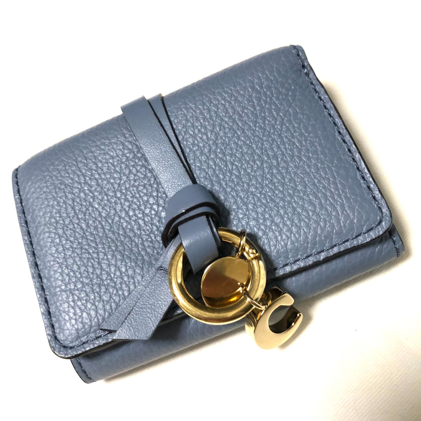 美品 Chloe クロエ アルファベット ミニ 三つ折り 財布 レザー グレー