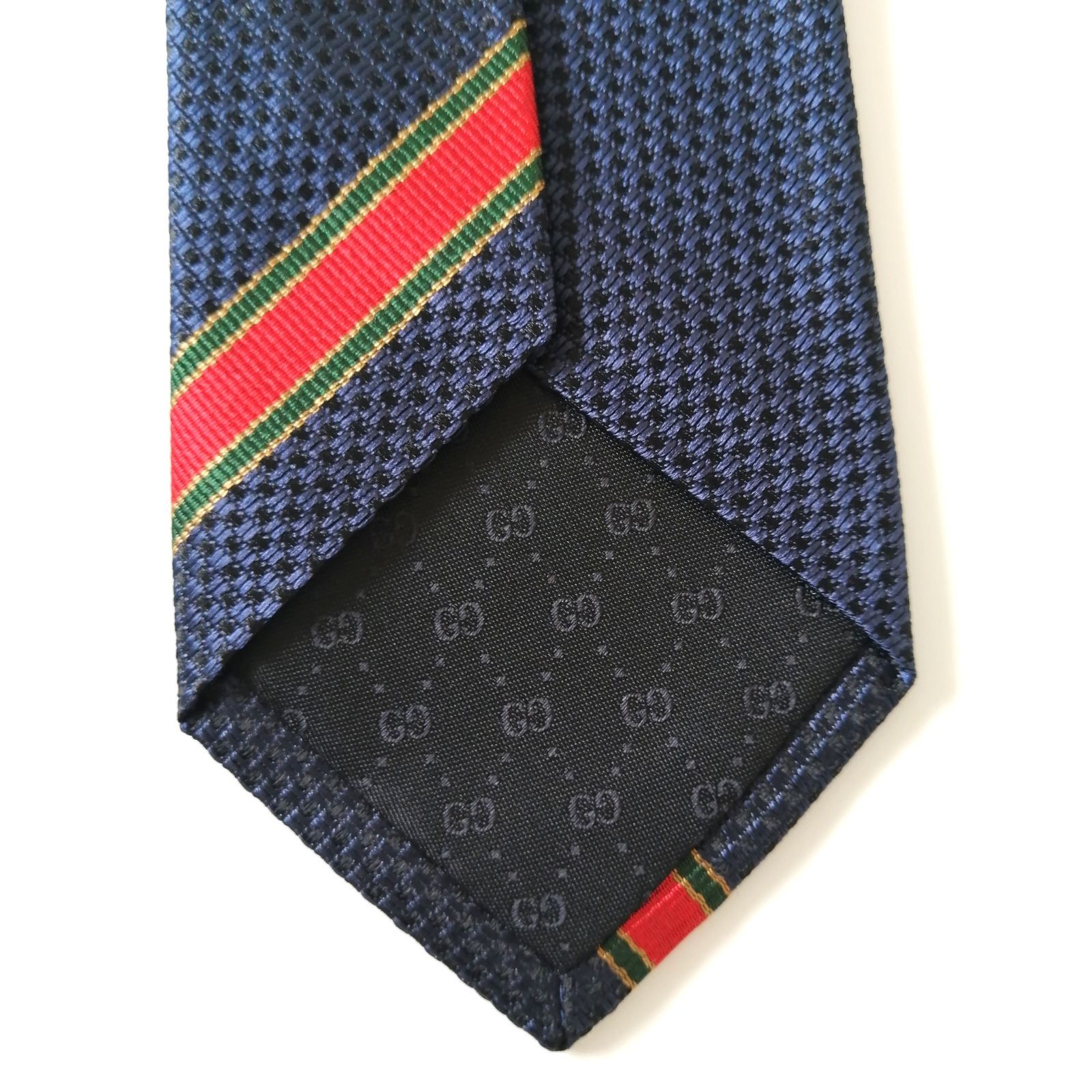 極美品 グッチ GUCCI ネクタイ シェリーライン ネイビー 【59