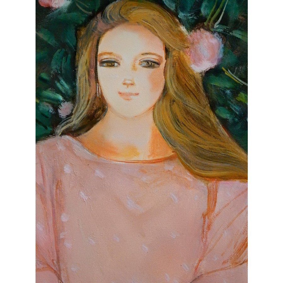 中島裕子 「バラの園」 人物画 油彩 10号 絵画 人物画 美術