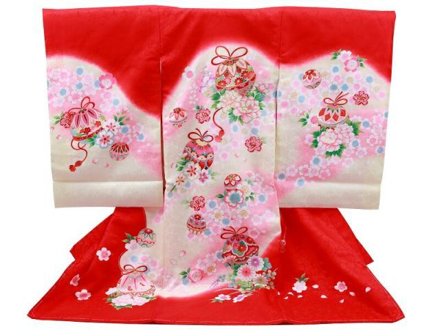 お宮参り 友禅 金加工入り 正絹 着物 長襦袢 セット 女児 女の子 子供 産着 祝着 赤系 un-230