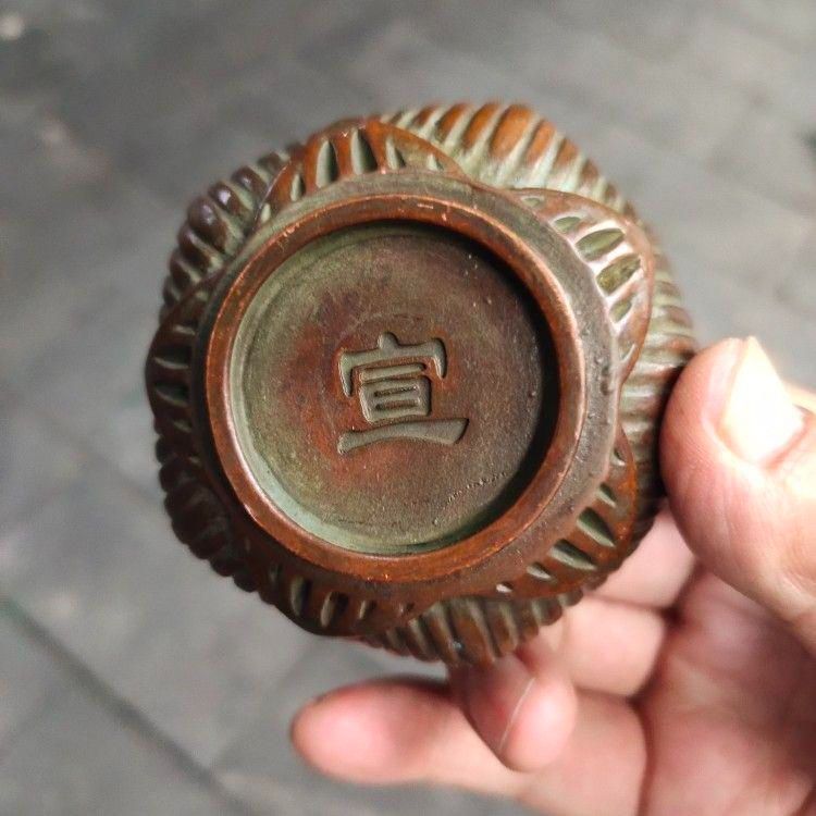 銅 細工 香炉 蓮華薫香炉 盤香炉 茶室焚香炉 茶道具 香道具 工芸