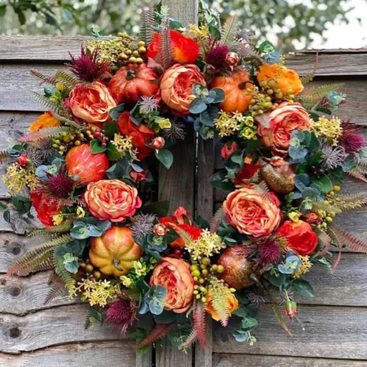 おばけパンプキン＆木の実たくさんの　オレンジ系ハロウィン造花リース 4c87b9d5d98e309e6888a52d0c9799