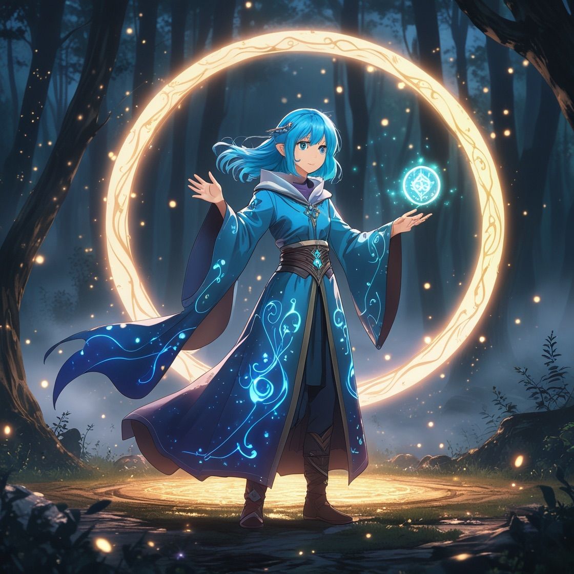 Vol.1｜A4高画質印刷】幻想の森に佇む青髪魔法少女イラスト｜アニメ