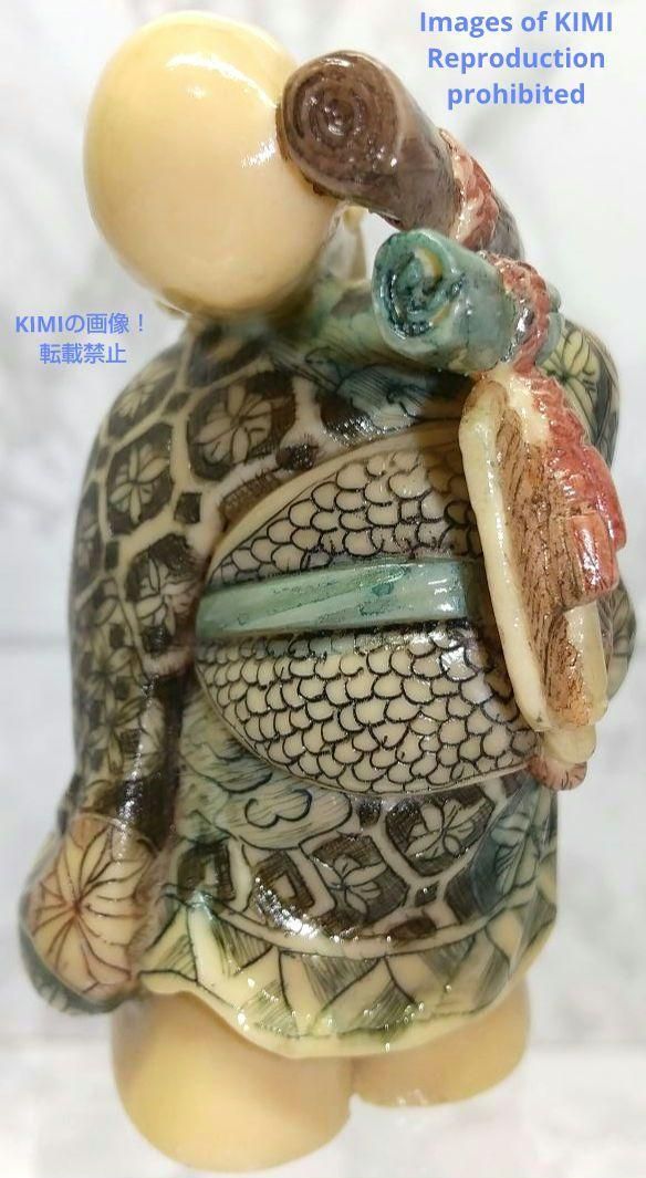 置根付 福禄寿 Fukurokuju 七福神 極細工 在銘 雅俊 Netsuke 東洋彫刻 精密