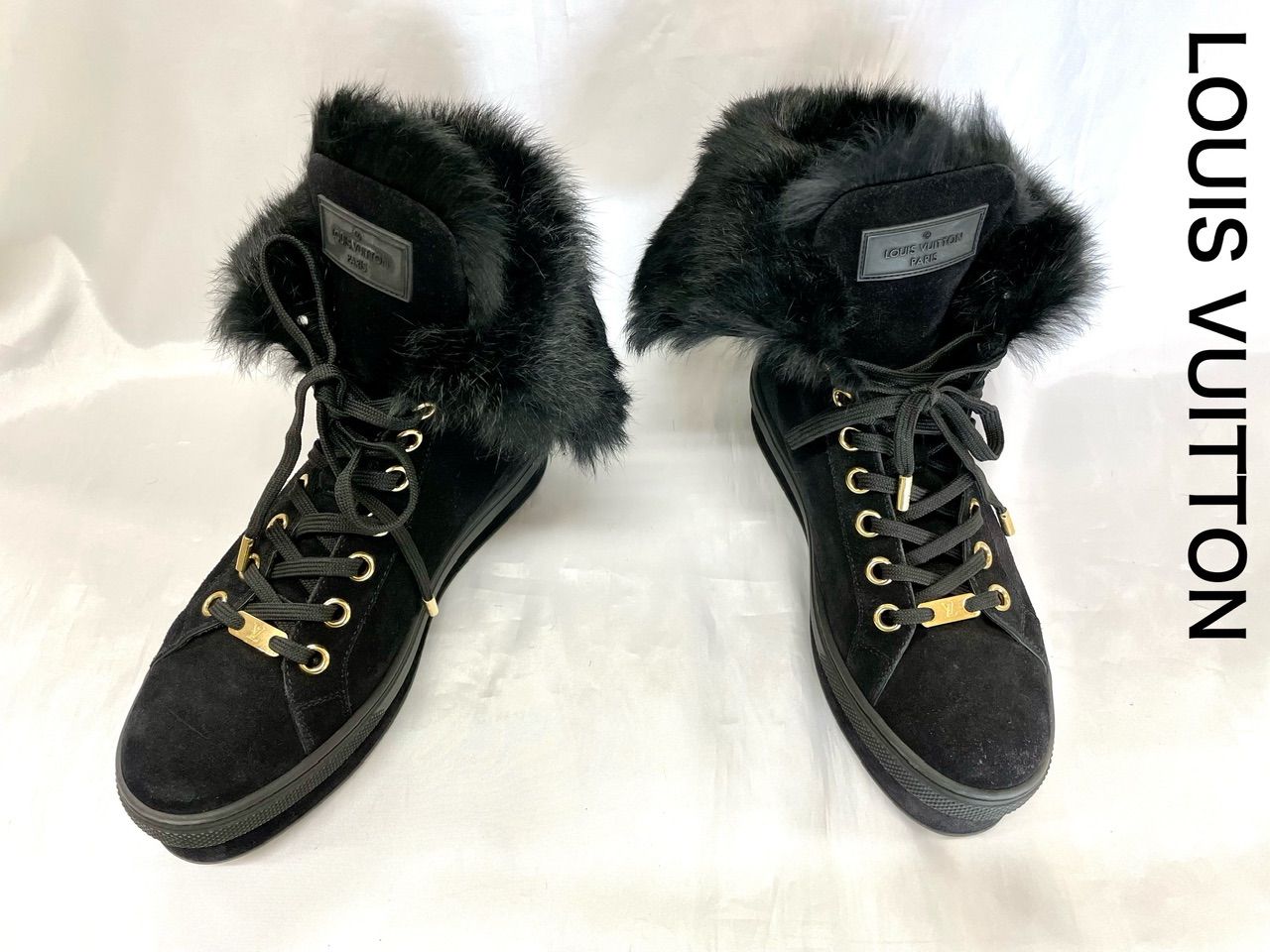 LV ショートブーツ37 LOUIS VUITTON】ヴィトン ファーショートブーツ 36 1/2 - メルカリ