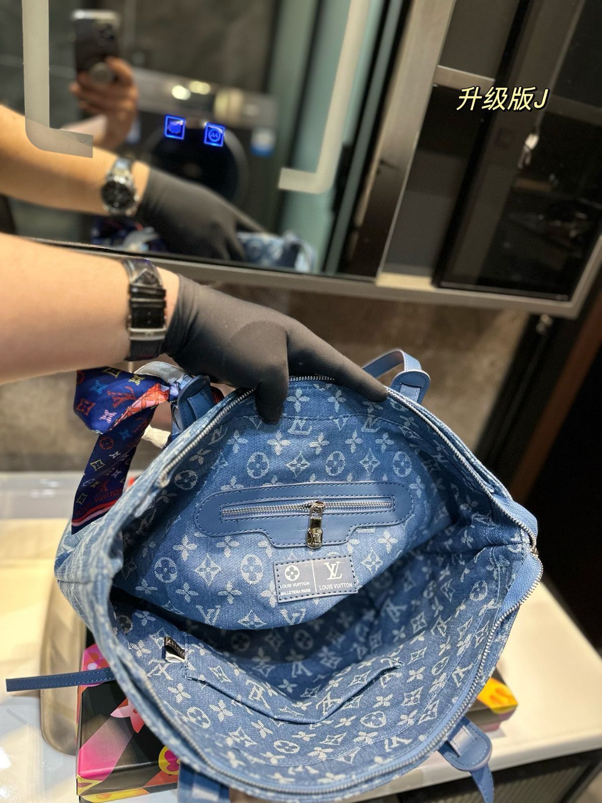 LV デニム刺繍トートバッグ