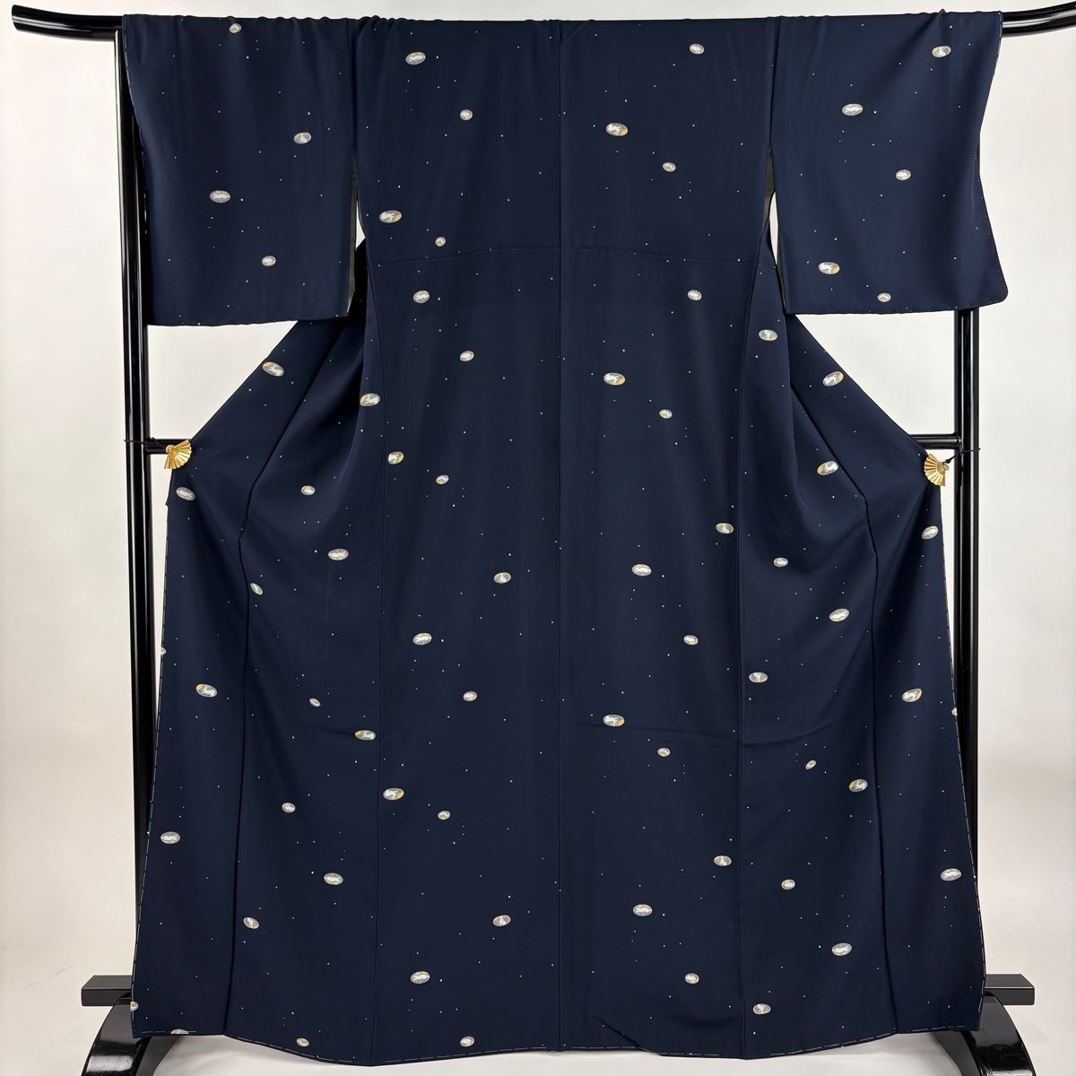 小紋 身丈165.5cm 裄丈69cm L 袷 うさぎ 月 濃紺 正絹 秀品