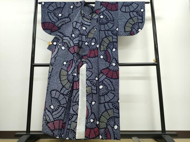 平和屋着物∴夏物 浴衣 有松鳴海絞り 扇面重ね吉祥文 綿 逸品 CAAW1072ng