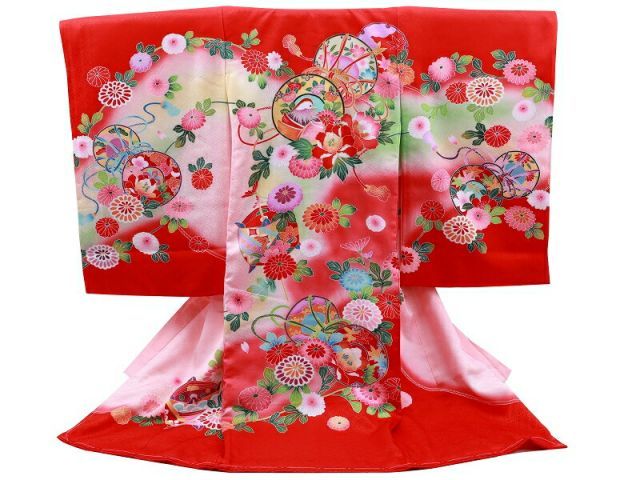 お宮参り 友禅 金加工入り 正絹 着物 長襦袢 セット 女児 女の子 子供 産着 祝着 赤系 un-231