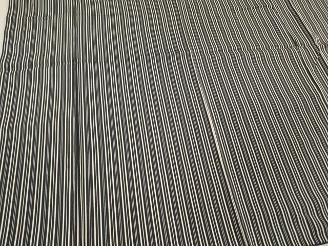 平和屋着物○上質な小紋 縞 白橡色×黒白 正絹 逸品 未