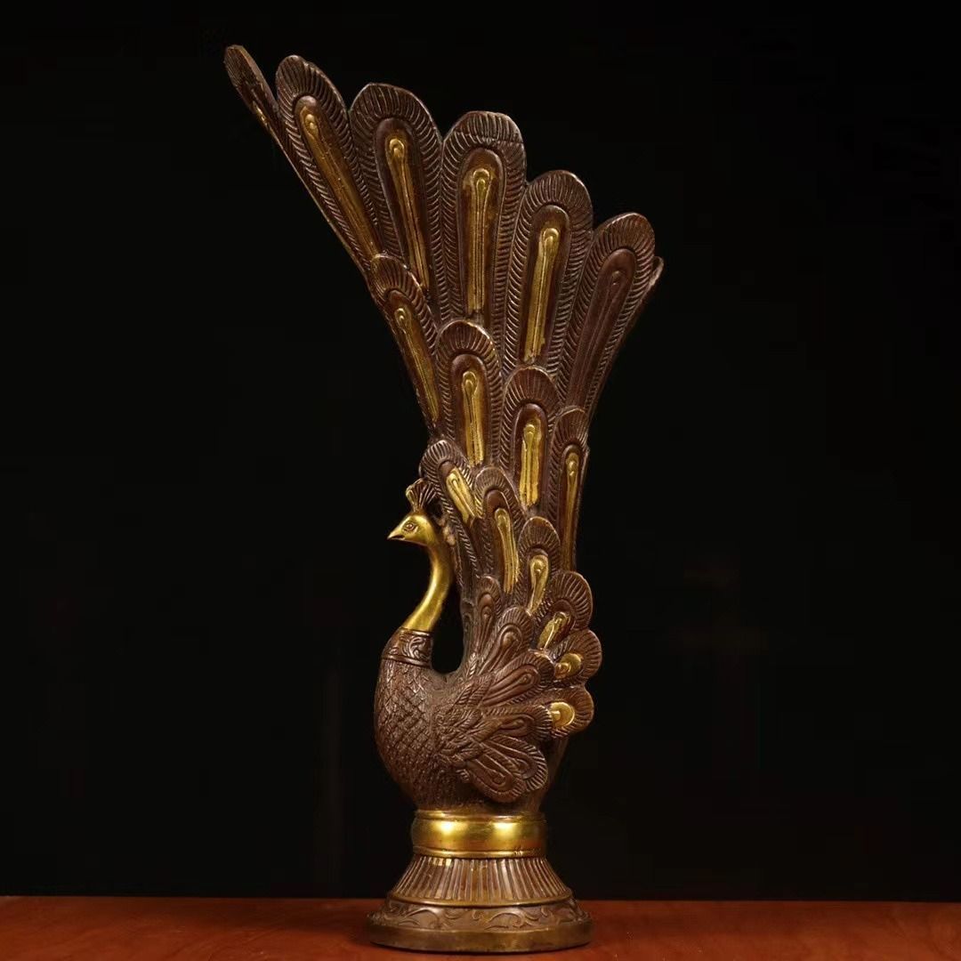 中国　古銅　孔雀像　置物　細密オブジェ　乾隆年製銘 中国 古銅 孔雀像 置物 細密オブジェ 乾隆年製銘