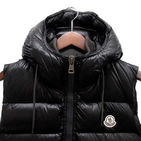 MONCLER ブラック フード付きダウンベスト M BEAMS F（ビームスF）MONCLER / BORMES ナイロン ダウンベスト