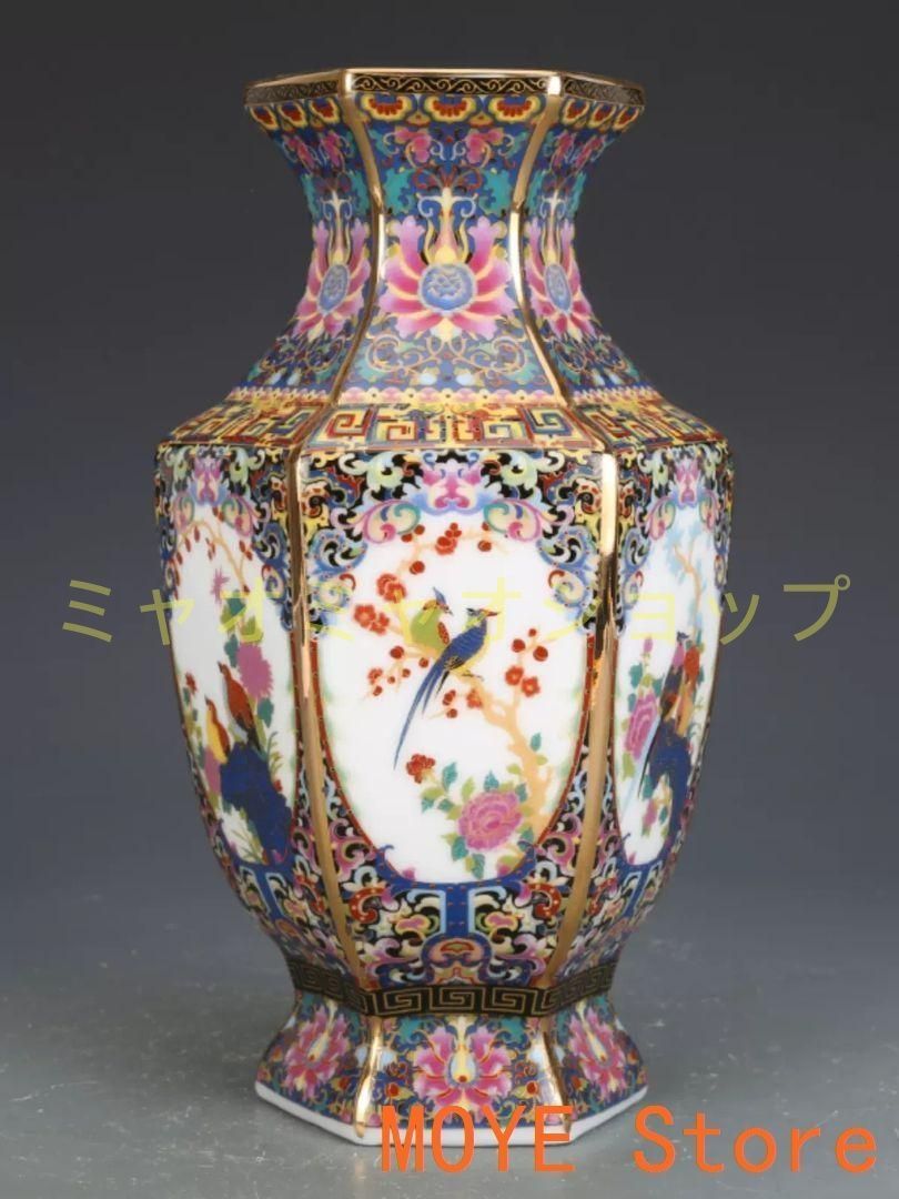 乾隆琺瑯彩六方瓶 景徳鎮 陶磁器 装飾品 現代工芸品 美術品 置物