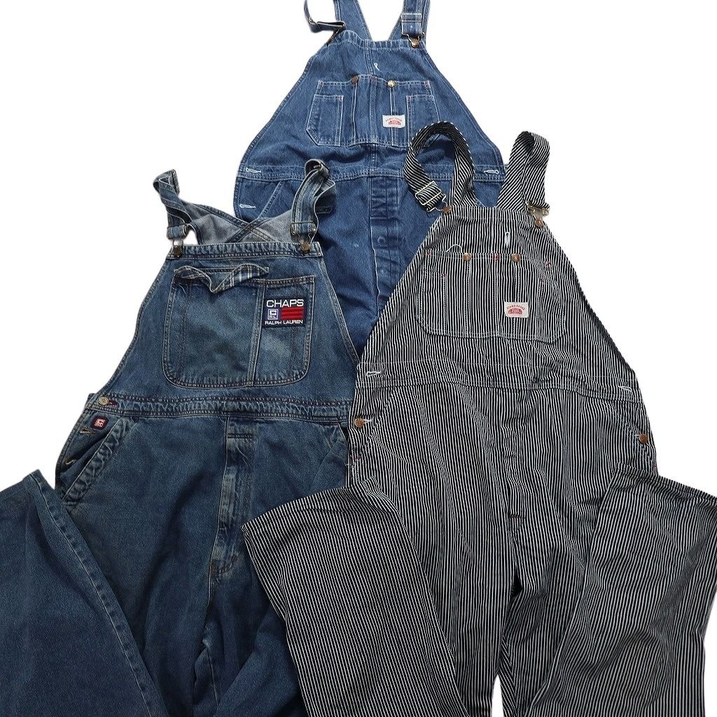 古着卸 まとめ売り デニム オーバーオール 3枚セット (メンズ 40 /XL ) ヒッコリー チャップス ラルフローレン 中古 古着 NA8693