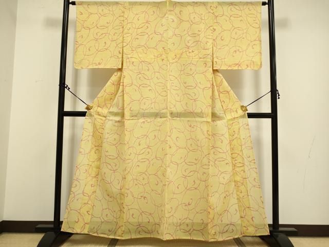 平和屋着物□極上 夏物 紗紬 絵絣 黃橡色地 逸品 CYAA3534s5