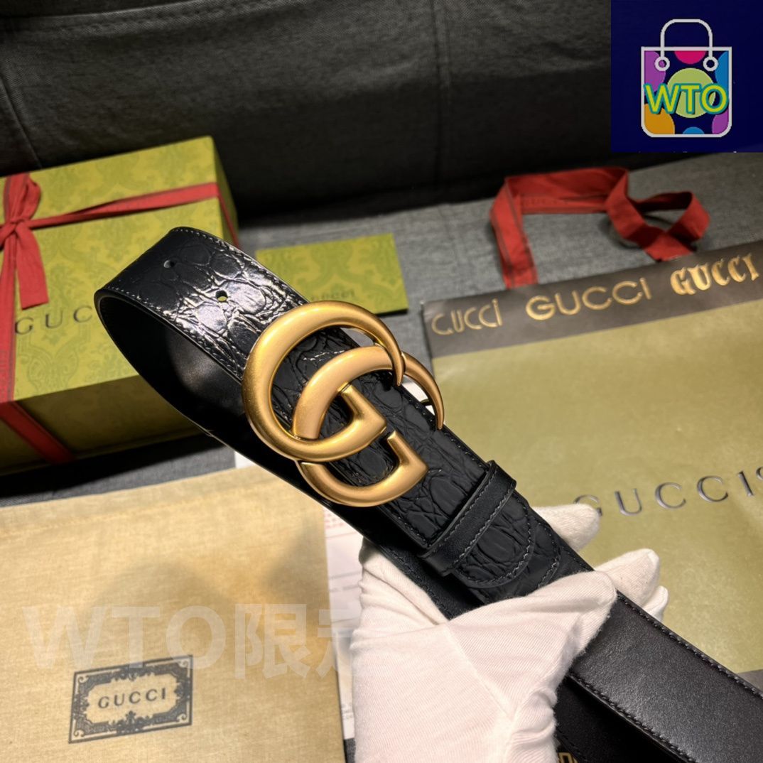 今日特価】GUCCI New Model ブラックレザーベルト with GG