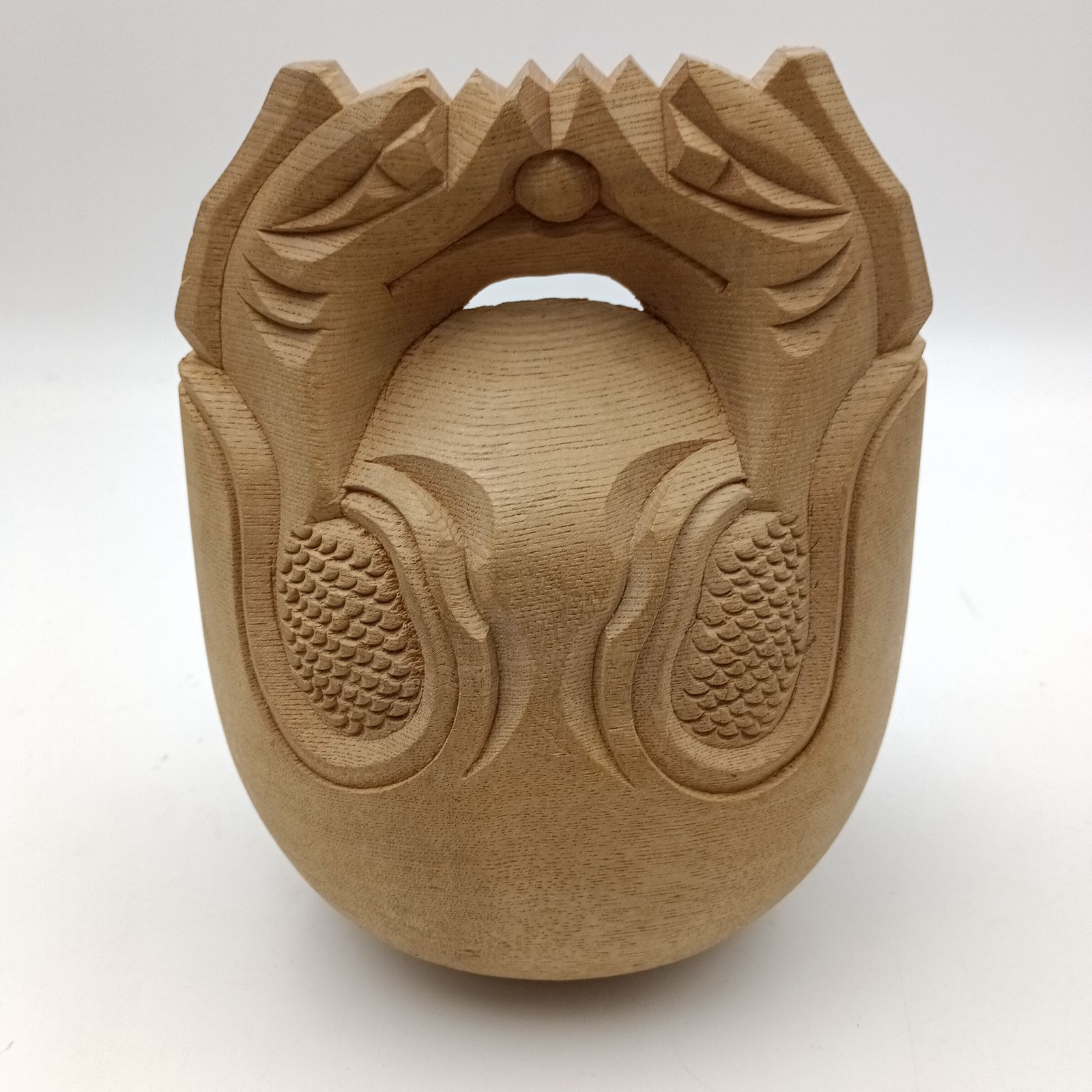 K-0663】木魚 龍彫 玉鱗工 寺院 仏具 鳴り物 仏教美術 幅約15