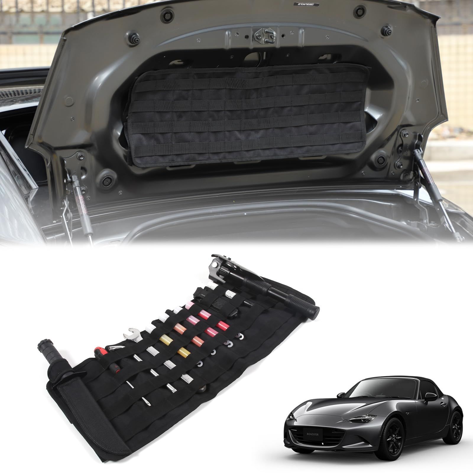 Hcilloend マツダ ロードスター RF ND系 2016～2025に適用 収納ポケット トランク工具袋 工具ひも袋 トランクツール掛けポケット オックスフォード生地製 取付簡単 収納用 内装パーツ カスタム カー用品