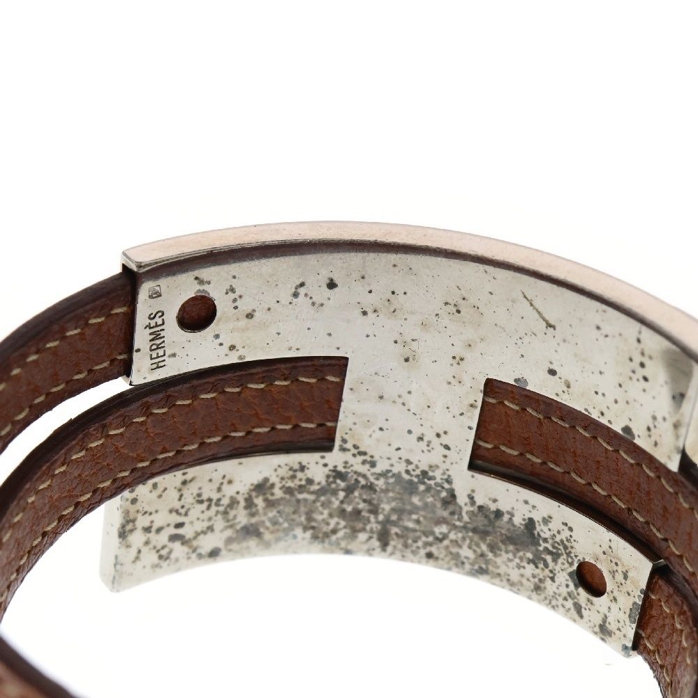 【良品】HERMESプスプス ブレスレット バングル レザー ブラウン　シルバー HERMES (エルメス) プスプス バングル ブレスレット ブラウン