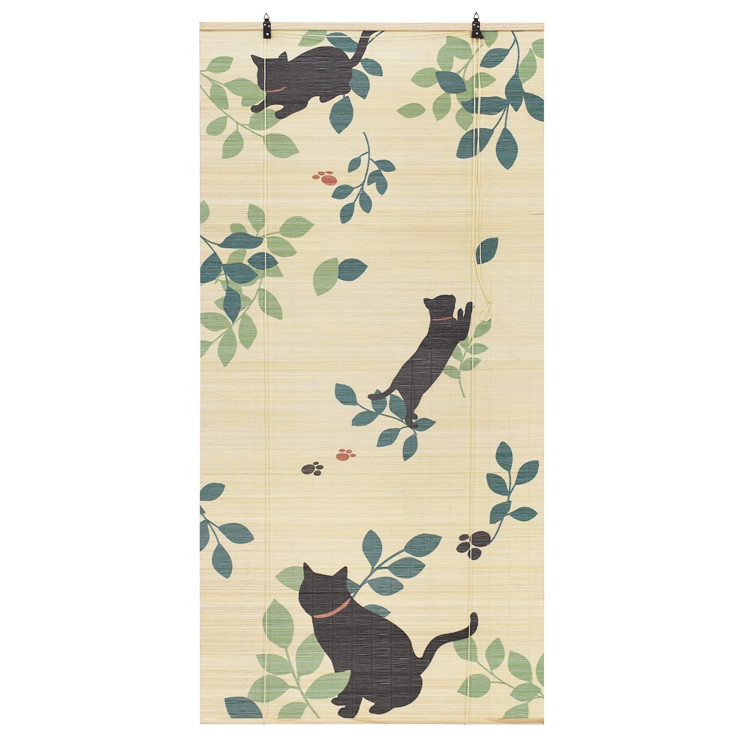 【人気商品】天然竹 猫柄 遮光目隠し ロールアップ式 ナチュラル 竹スクリーン 約88×180cm 大島屋Ooshimaya