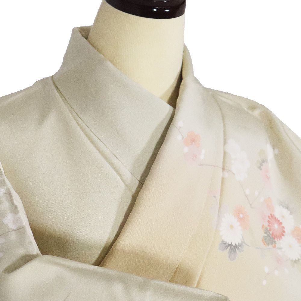 訪問着 袷 正絹 ベージュ オレンジ 菊 梅 Mサイズ ki30947 未