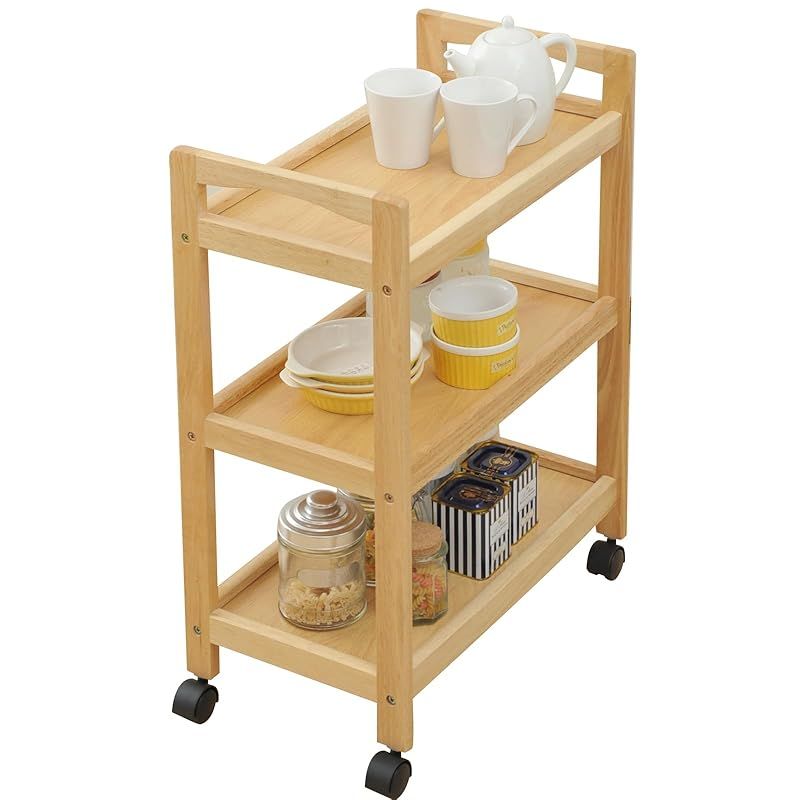 [山善] ワゴン キッチンワゴン キャスター付き 3段 幅30.5×奥行53.5×高さ72.5cm キッチンカウンター 天然木 組立品 ナチュラル BNN-3M(NA) 0