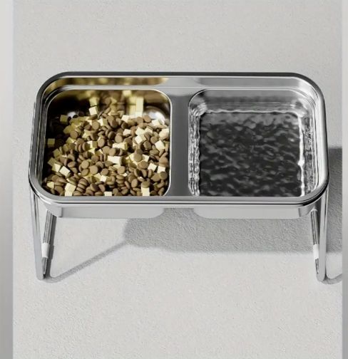 小動物用飲食ボウル 子猫 子犬用給餌 飲料ボウル ダブルエレベートステンレスボウル ワンピースダブルボウル