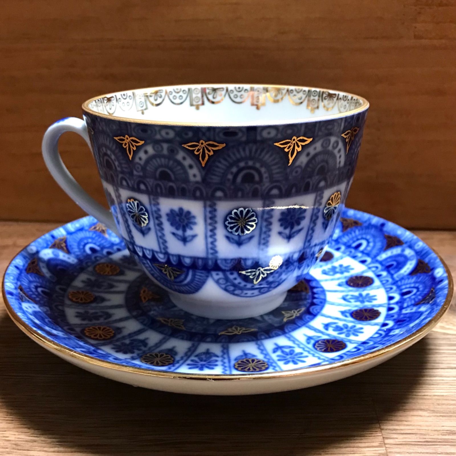 新品【インペリアルポーセレン　ロモノーソフ】　コバルトネット　カップ＆ソーサー ロモノーソフ陶磁器 コバルトネット ティーカップ＆ソーサー