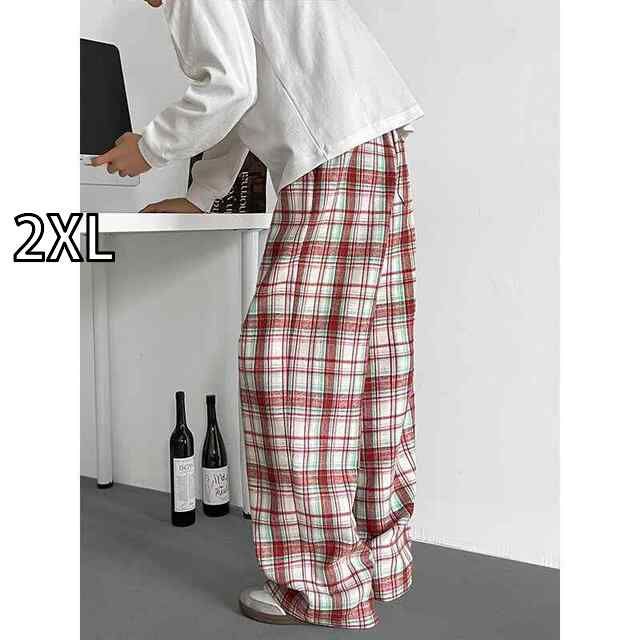 [2XL]春 コーデ メンズ 用 服 シンプル ファッション オシャレ 大人 かっこいい 紳士服 アメリカン カジュアル ワイド チェック パンツ  カジュアル 通勤スタイル 重ね着コーデ ゆったりシルエ