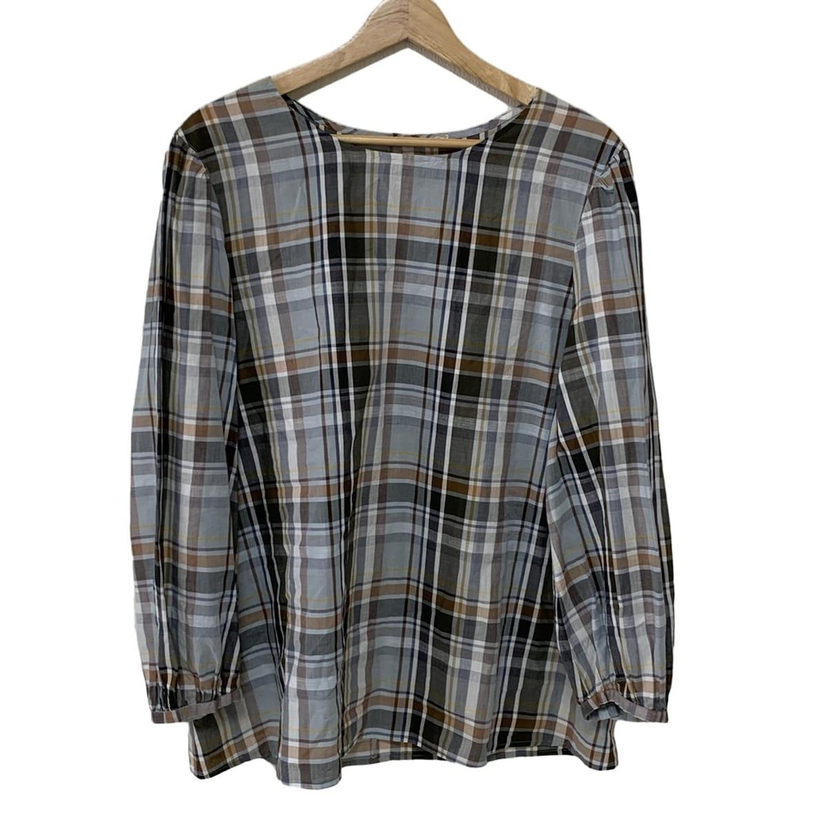 23区 ニジュウサンク 長袖カットソー サイズ46 XL レディース - グレー×ブラウン×マルチ 麻混|チェック柄|ALBIATE fabric
