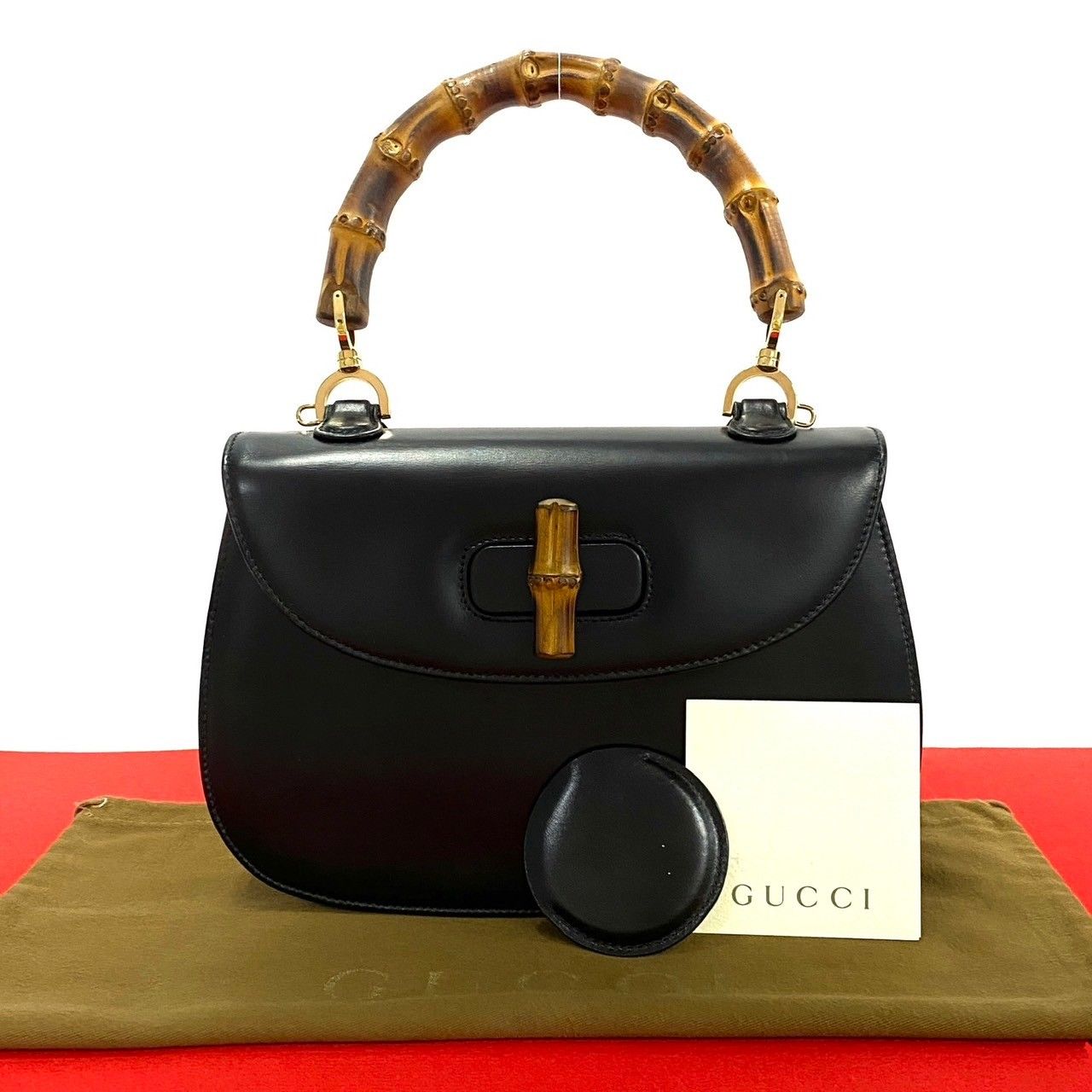 極 美品 GUCCI グッチ オールドグッチ バンブー カーフ レザー
