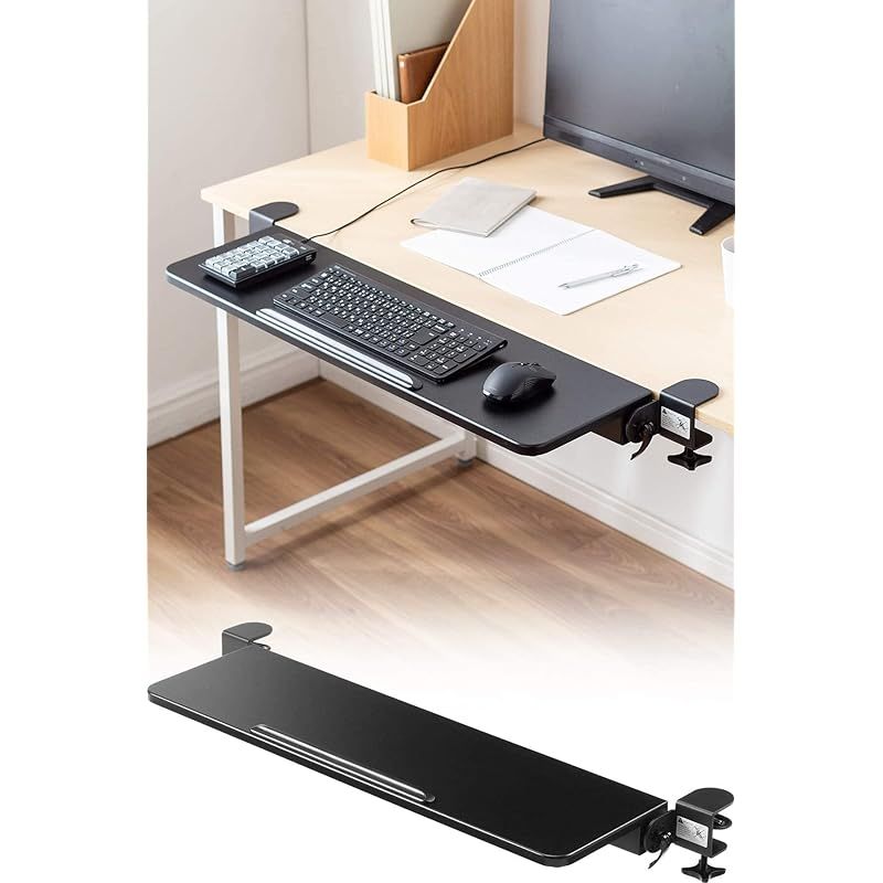 サンワダイレクト デスクエクステンダー デスク 拡張 後付け 折りたたみ クランプ固定 天板 幅80×奥行23cm ブラック 100-KB018BK 0