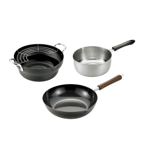 【新品・14営業日以内発送】よこやま EJTP-1000 燕熟の技 木柄いため鍋27cm＆天ぷら鍋24cm＆ゆきひら鍋20cm EJTP1000【沖縄離島販売不可】