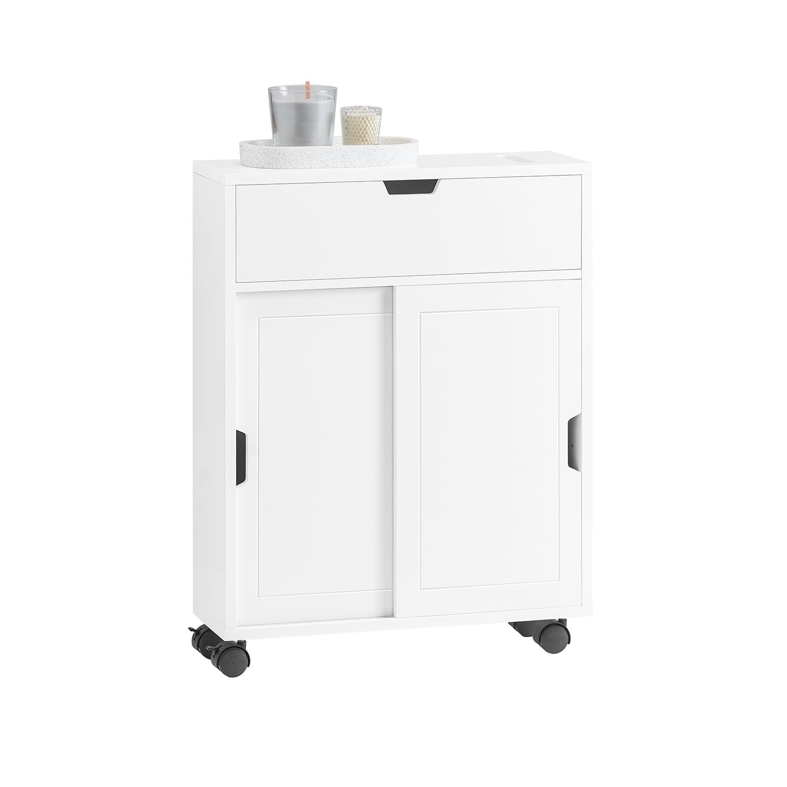 数量 おしゃれ すきま収納 北欧風 薄型 トイレットペーパーストッカー スリム スリム ブラシ収納 トイレ キャスター付き 隙間収納 トイレ収納 棚 BZR31-W|幅52×奥行き17×高さ67cm トイレラック SoBuy