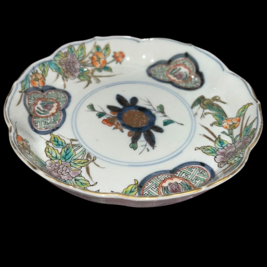 5客セット 花鳥図 伊万里 古伊万里 なます皿 直径15.5cm 金彩