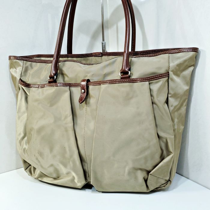 サザビー SAZABY ナイロン レザー 肩掛け トートバッグ ベージュ 8332877e20250103