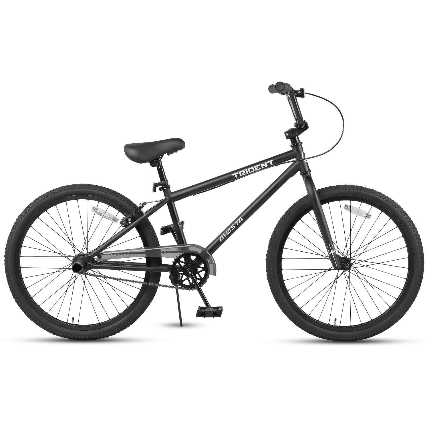 商品 AVASTA TRIDENT レースBMX自転車 BMX RACINGレーシング初心者向き練習用BMX ジュニアサイズ 街乗り自転車 ファットタイヤ チェーンケース キックスタンド|後輪ブレーキ|ペグ2本付き 24|26インチ 三色