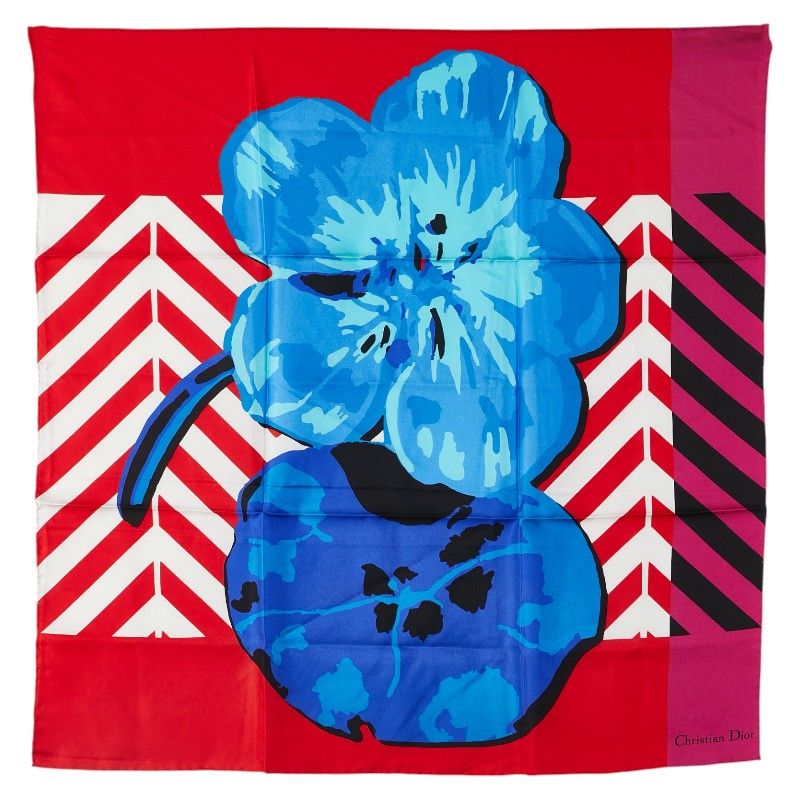 ディオール 花 フラワー モチーフ レッド ブルー マルチカラー シルク レディース Dior【1-0214503】