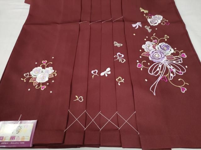 平和屋着物○女性 行灯袴 総刺繍 花唐草文 葡萄色 卒業式 洗える着物  