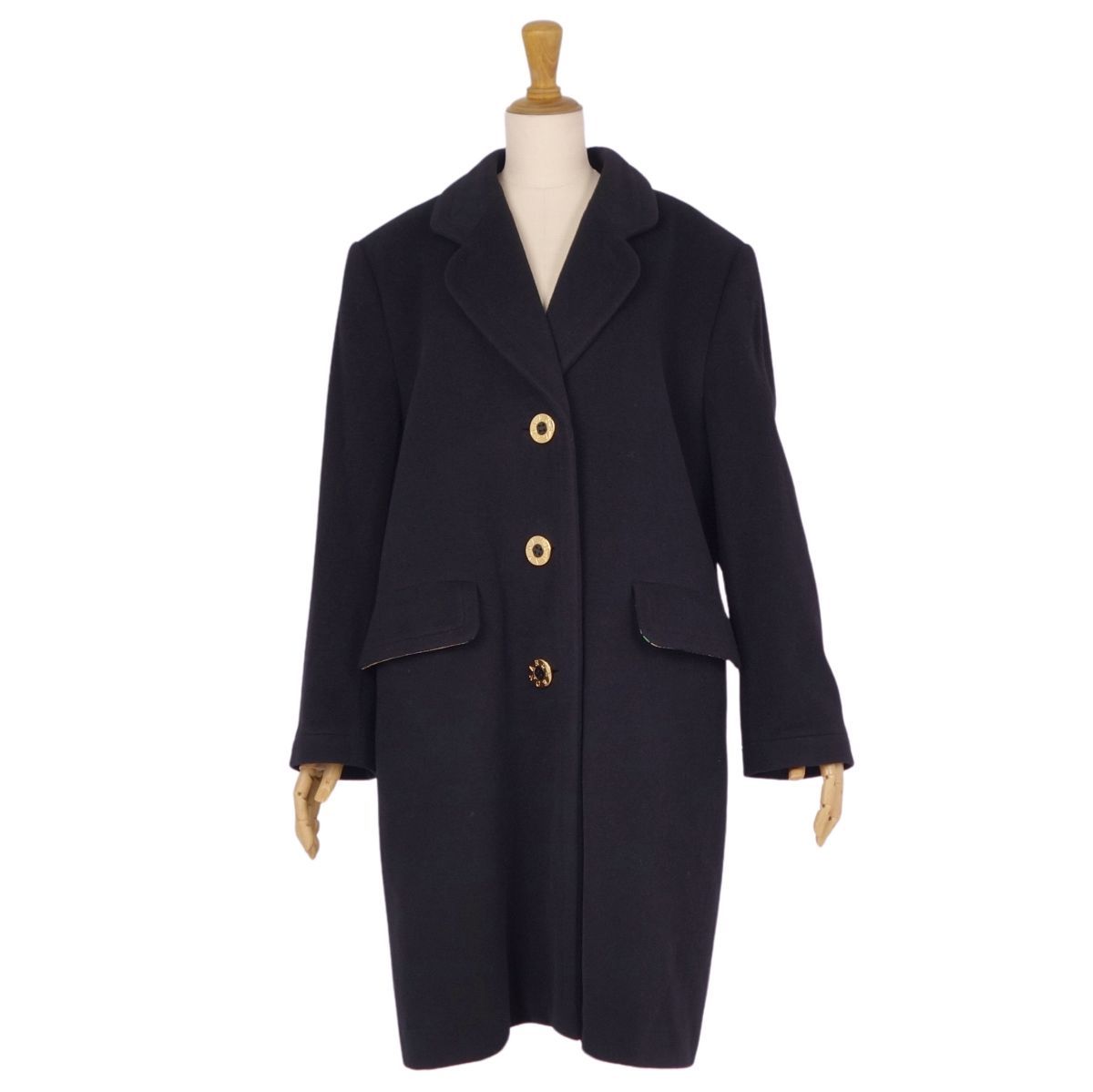 カシミヤ100%】レオナール 花柄 ロングコート シルク ブラック 9AR 美