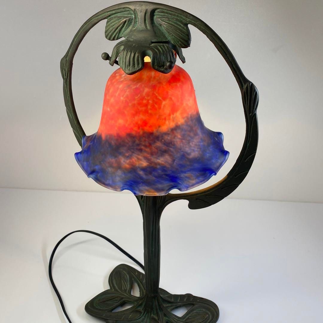 アンティーク フランス異色溶かし込ガラスランプ